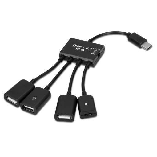 Adaptor USB-C 4-in-1 pentru telefoane, Kwmobile, Negru, Plastic, 41616.01