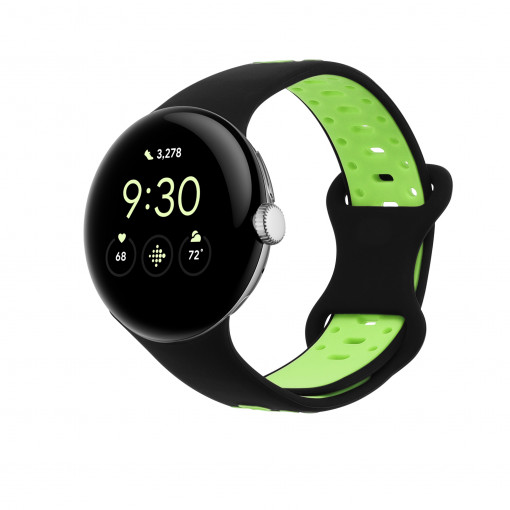 Curea kwmobile pentru Google Pixel Watch, Silicon, Negru/Verde, 60257.03