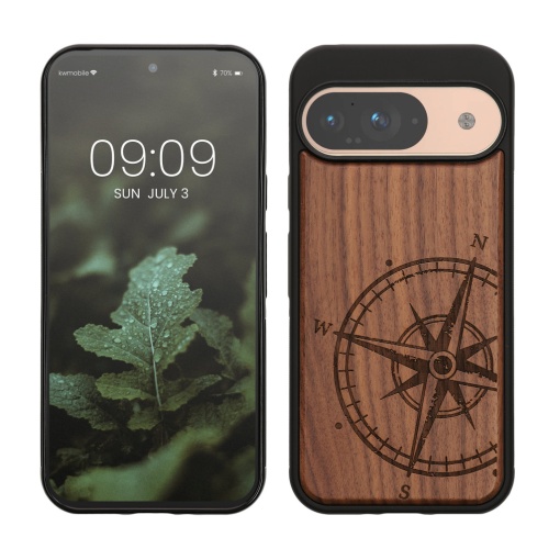Husa Kwmobile pentru Google Pixel 9/Pixel 9 Pro, Maro, Lemn/Silicon, KWM000020PT001C