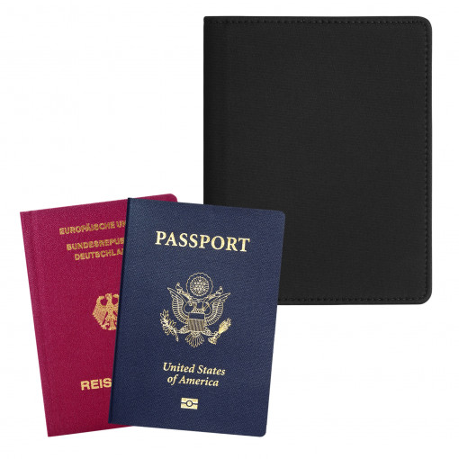 Husa pentru pasaport cu slot card, Kwmobile, Negru, Neopren, 58513.01