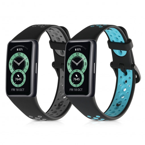 Set 2 curele kwmobile pentru Huawei Band 6, Silicon, Gri/Albastru, 59297.02