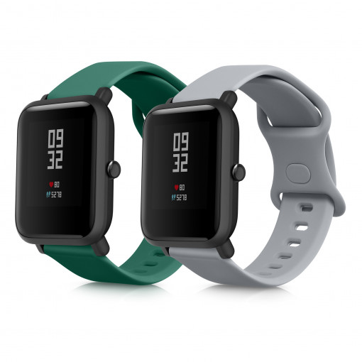 Set 2 curele pentru Huami Amazfit Bip S/Amazfit Bip S Lite, Kwmobile, Verde/Gri, Silicon, 58717.02