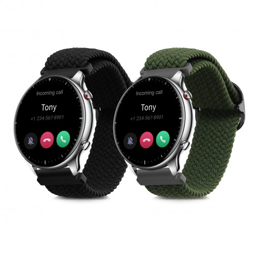 Set 2 curele pentru Huami Amazfit GTR (47mm)/Amazfit GTS 2/Amazfit GTR 3, Kwmobile, Negru/Verde, Nylon, 53258.02