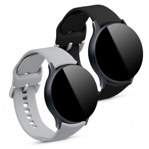 Set 2 Curele pentru Samsung Galaxy Active 2 40mm / 44mm, kwmobile, Silicon, Negru / Gri, 56652.22