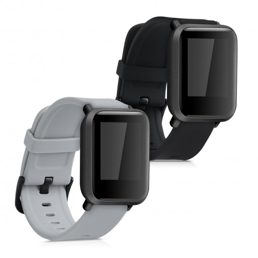 Set 2 Curele pentru Xiaomi Amazfit Bip S / Amazfit Bip S Lite, kwmobile, Silicon, Negru / Gri, 53859.02