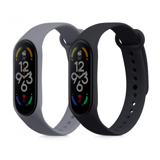 Set 2 Curele pentru Xiaomi Mi Band 7/Mi Band 6/Mi Band 5, Kwmobile, Negru/Gri, Silicon, 58885.03