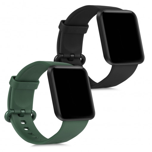 Set 2 curele pentru Xiaomi Mi Watch Lite/Redmi Watch, Kwmobile, Negru/Verde, Silicon, 54778.03