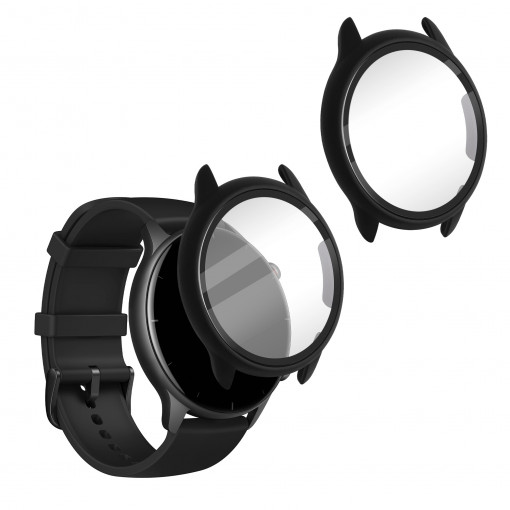 Set 2 Huse pentru Xiaomi Amazfit GTR 2 / Amazfit GTR 2e, kwmobile, Sticla securizata, Negru, 55660.01