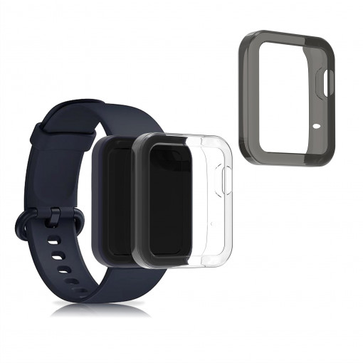 Set 2 huse pentru Xiaomi Mi Watch Lite/Redmi Watch, Kwmobile, Transparent/Negru, Silicon, 54528.03