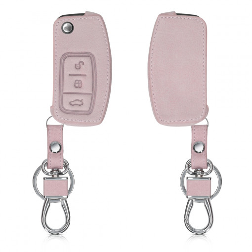 Husa Cheie Auto pentru Ford - 3 Butoane, Piele ecologica, Rose Gold, 42991.81