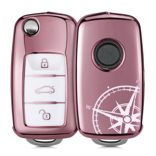 Husa Cheie Auto pentru VW / Skoda / Seat - 3 Butoane, kwmobile, Silicon, Roz, 50280.28