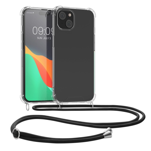 Husa Kwmobile cu jnur pentru Apple iPhone 15 Plus, Transparent/Negru, Silicon, 62034.01