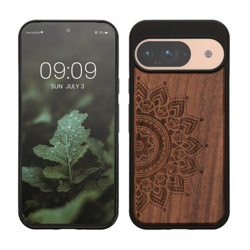 Husa Kwmobile pentru Google Pixel 9/Pixel 9 Pro, Maro, Lemn/Silicon, KWM000020PT002C