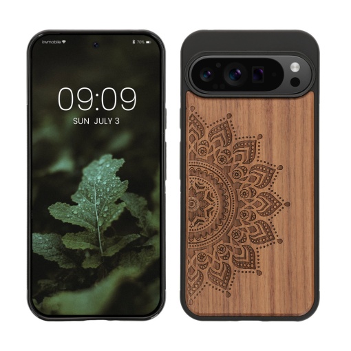 Husa Kwmobile pentru Google Pixel 9 Pro XL, Maro, Lemn/Silicon, KWM000020QT002C