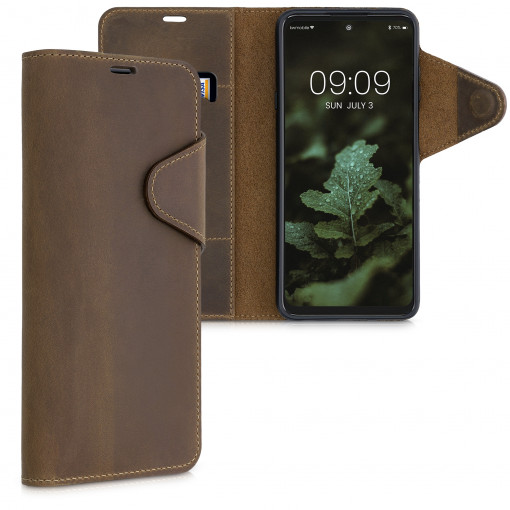Husa pentru Motorola Edge 20 Lite, Piele naturala, Maro, 56781.05, kalibri