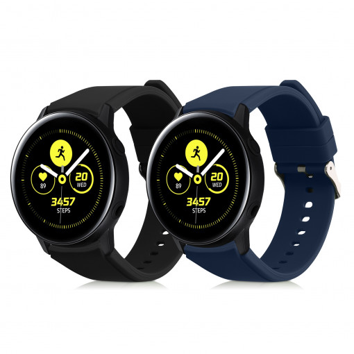 Set 2 curele kwmobile pentru Samsung Galaxy watch 5/Galaxy watch 5 Pro, Silicon, Negru/Albastru, 59476.01