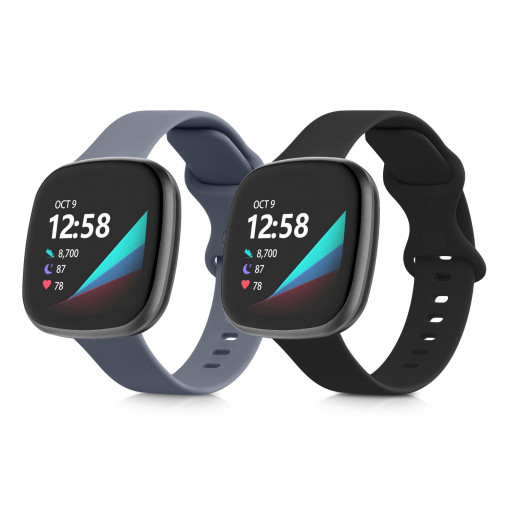 Set 2 curele pentru Fitbit Versa 3/Sense, Kwmobile, Negru/Albastru, Silicon, 57780.01