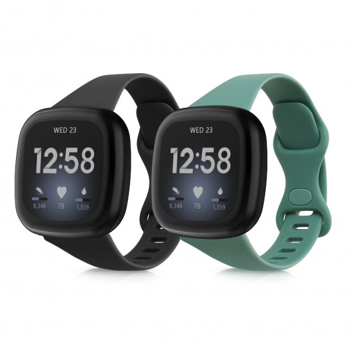 Set 2 curele pentru Fitbit Versa 4/Sense 2, Kwmobile, Negru/Verde, Silicon, 58873.03
