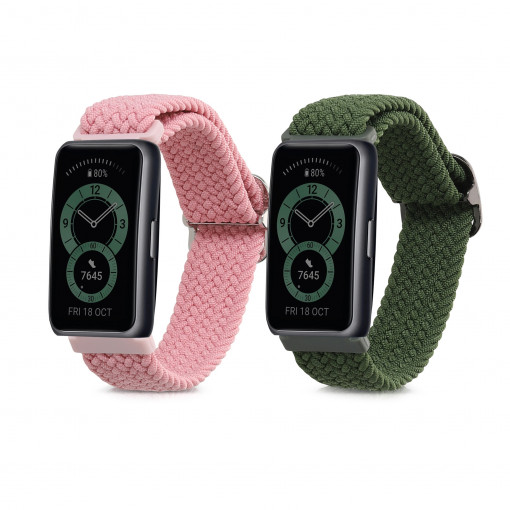 Set 2 Curele pentru Huawei Band 6/Band 3/Watch Fit mini, Kwmobile, Roz/Verde, Nylon, 59609.02