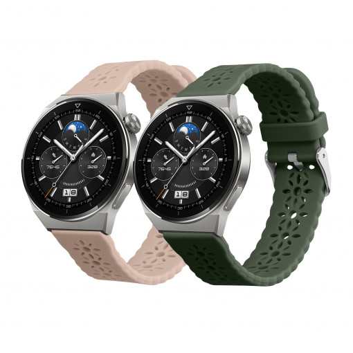 Set 2 curele pentru Huawei Watch GT 3 Pro (43mm)/Watch GT 3 (42mm), Kwmobile, Verde/Roz, Silicon, 59538.02