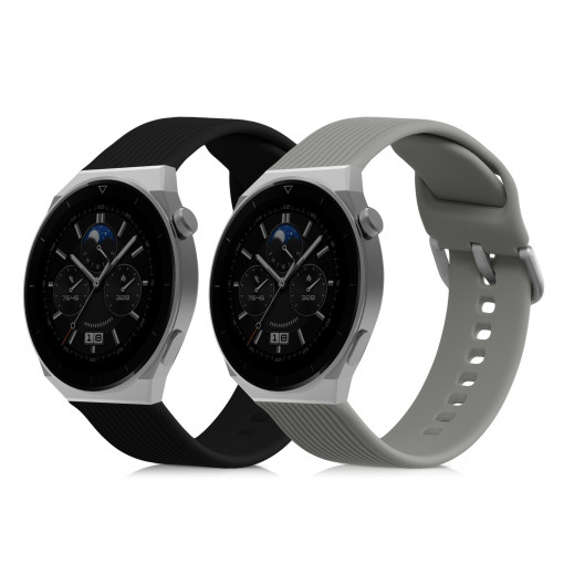 Set 2 curele pentru Huawei Watch GT 3 Pro (46mm)/Watch GT Runner/Watch 3, Kwmobile, Negru/Gri, Silicon, 58978.02