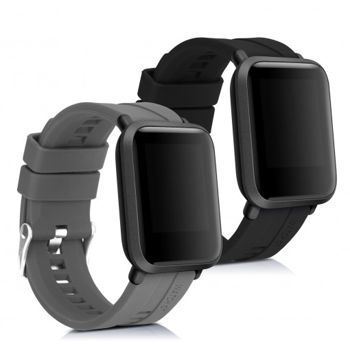 Set 2 Curele pentru Xiaomi Amazfit Bip / Amazfit Bip Lite, kwmobile, Silicon, Negru / Gri, 54776.02