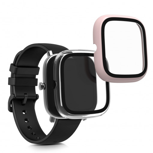 Set 2 huse pentru Huami Amazfit GTS 2 Mini, Kwmobile, Transparent/Roz, Plastic, 56690.156