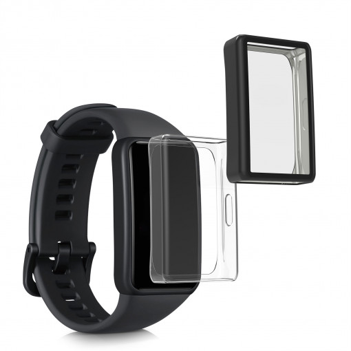 Set 2 Huse pentru Huawei Band 6 / Band 6 Pro, kwmobile, Silicon, Negru / Transparent, 56224.01