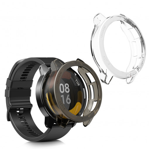 Set 2 huse pentru Xiaomi Watch S1 Active, Kwmobile, Negru/Transparent, Silicon, 58070.01