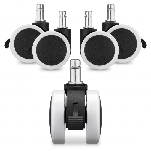 Set 5 Roti pentru scaun de birou tija 10 mm, Kwmobile, Alb/Negru, Nylon, 55601.03