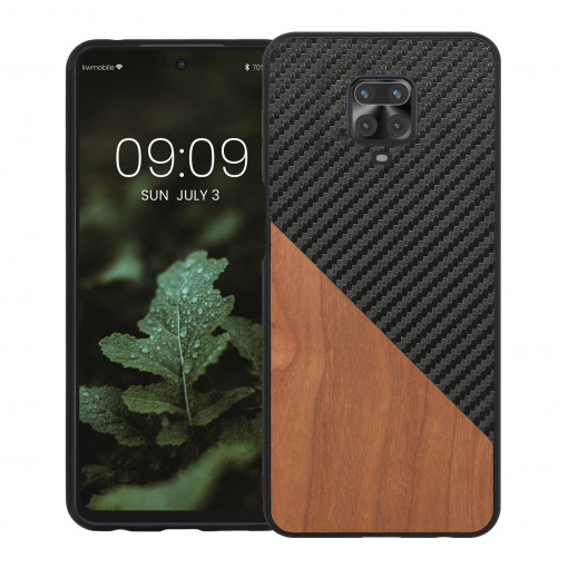 Bumper kwmobile pentru Xiaomi Redmi Note 9S/Redmi 9 Pro/Redmi 9 Pro Max, Lemn, Maro/Negru, 56621.03