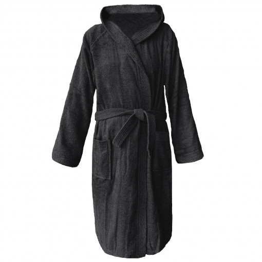 Halat de baie din tesatura Homelevel, 2XL, Negru, Bumbac organic, 54856.73.5