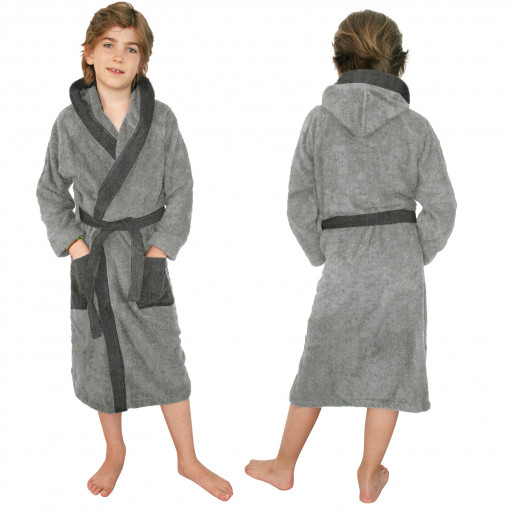 Halat de baie pentru copii Homelevel, 164, Gri, Bumbac organic, 54864.25.40