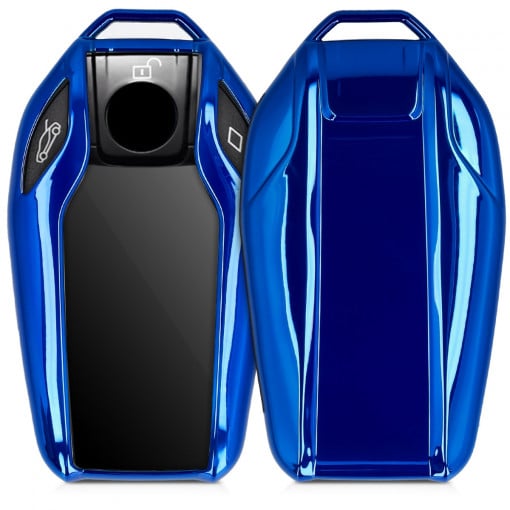 Husa Cheie Auto pentru BMW - Display, kwmobile, Silicon, Albastru, 47310.98