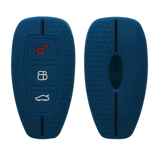 Husa Cheie Auto pentru Ford - 3 Butoane - Keyless Go, kwmobile, Silicon, Albastru, 53133.10