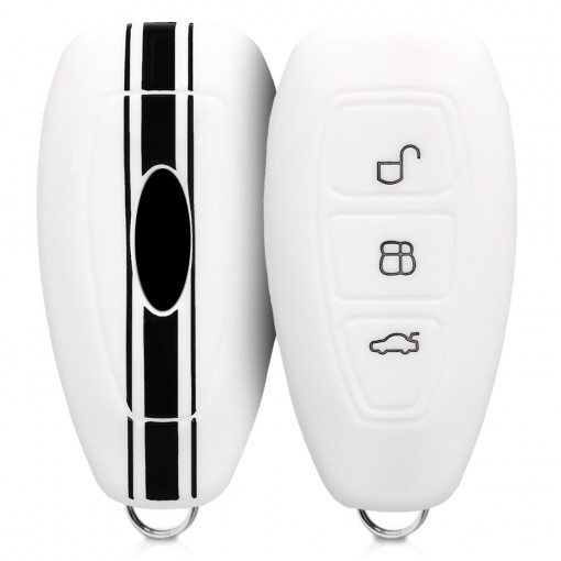 Husa Cheie Auto pentru Ford - 3 Butoane - Keyless Go, Silicon, Alb, 44708.04