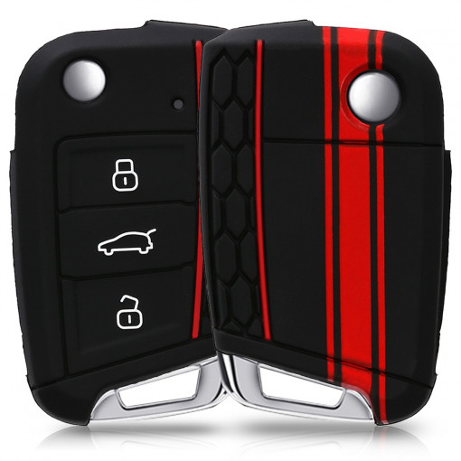 Husa Cheie Auto pentru VW - 3 Butoane, Silicon, Negru, 42888.09