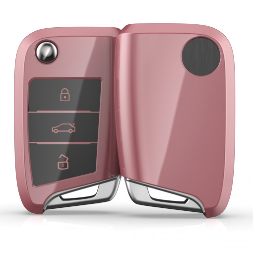 Husa Cheie Auto pentru VW - 3 Butoane, Silicon, Rose Gold, 48037.93