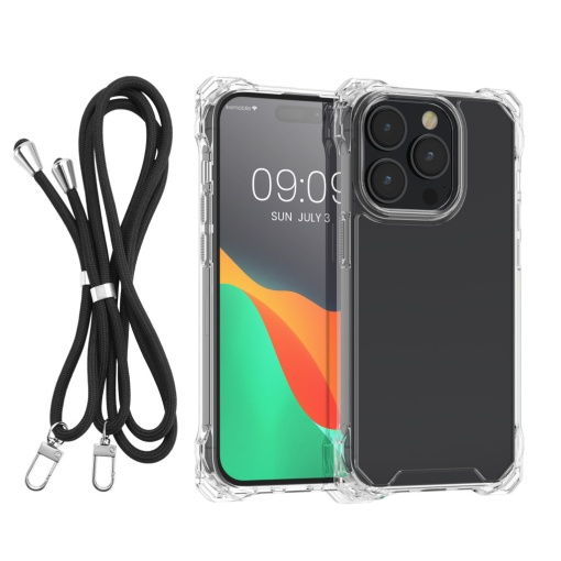 Husa Kwmobile cu jnur detasabil pentru Apple iPhone 15 Pro Max, Transparent/Negru, Policarbonat, 62040.01