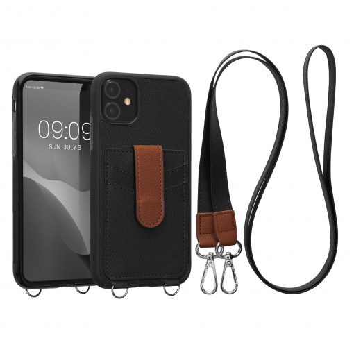 Husa kwmobile pentru Apple iPhone 11, Piele ecologica, Negru/Maro, 59766.01