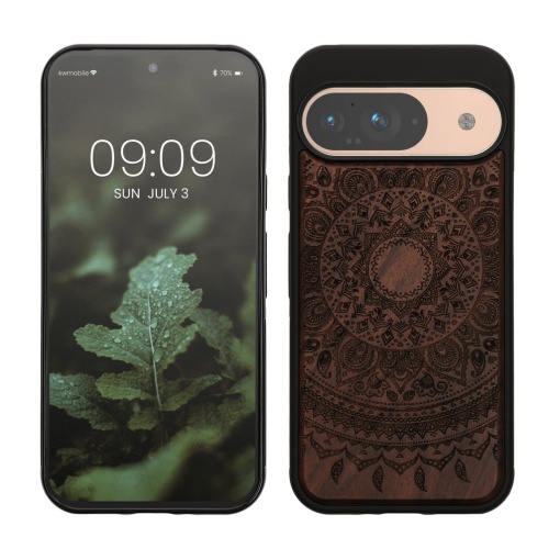 Husa Kwmobile pentru Google Pixel 9/Pixel 9 Pro, Maro, Lemn/Silicon, KWM000020PT003C