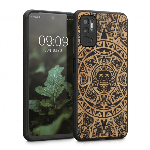 Husa Kwmobile pentru Xiaomi Redmi Note 10 5G, Lemn, Maro/Negru, 56792.03