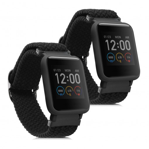 Set 2 curele pentru Huami Amazfit Bip S/Amazfit Bip S Lite, Kwmobile, Negru, Nylon, 57907.01