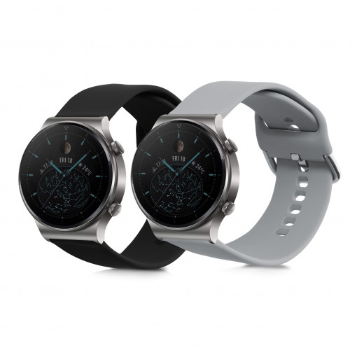 Set 2 curele pentru Huawei Watch GT 2 Pro/Watch GT 2 (46mm), Kwmobile, Negru/Gri, Silicon, 58461.01