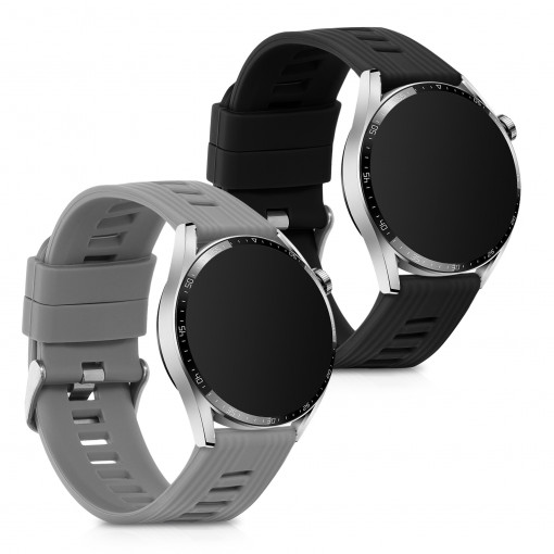 Set 2 Curele pentru Huawei Watch GT 3 (46mm), kwmobile, Silicon, Negru / Gri, 57112.01