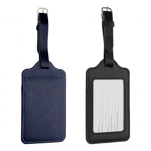 Set 2 Etichete pentru bagaje, Kwmobile, Negru/Albastru, Piele ecologica, 53126.08