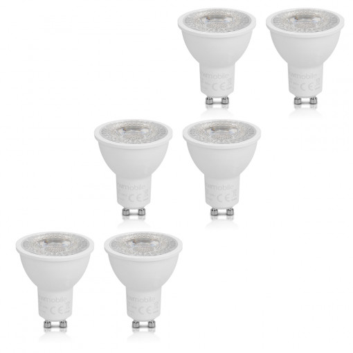 Set 6 Becuri LED cu lumina calda GU10 3000K, 7W, Kwmobile, Alb, Plastic, 46680.7.06