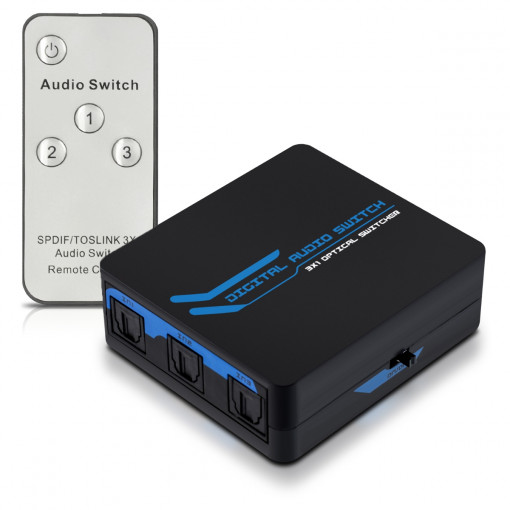 Comutator audio digital Toslink SPDIF cu telecomanda, Kwmobile, Negru, Plastic, 34367
