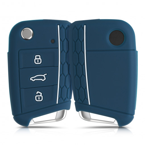 Husa Cheie Auto pentru VW / Skoda / Seat - 3 Butoane, kwmobile, Silicon, Albastru, 46967.18