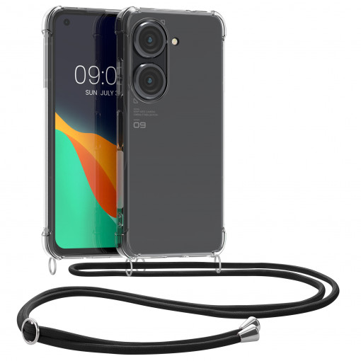 Husa Kwmobile pentru Asus Zenfone 9, Silicon, Transparent/Negru, 59637.01
